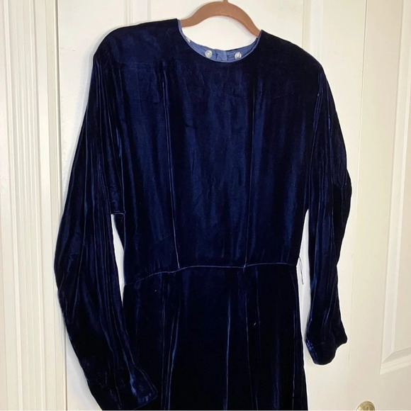 Vintage 90s Heritage House Dark Blue Velvet Holiday Christmas Festive Maxi dress - Picture 9 of 11